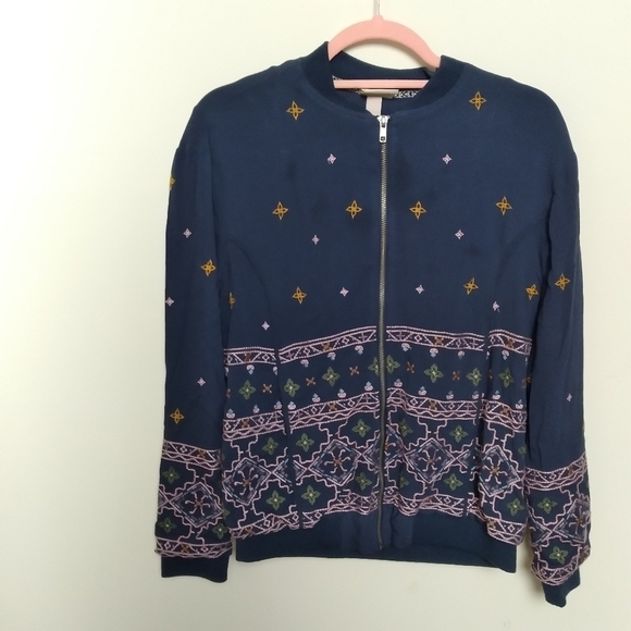 Knox Rose Lightweight Blue and Pink Embroidered Bomber Jacket Size Small - Picture 4 of 12